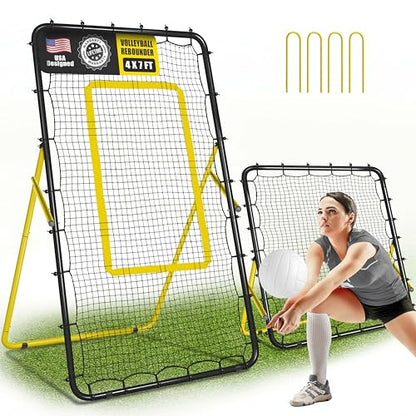 2-in-1 Volleyball Rebounder Net, Adjustable 7×4 ft to 4.5×4 ft Bounce Back Training Rebound Equipment with Angle Customization for Volleying, Bumping, Spiking Practice - color: Black