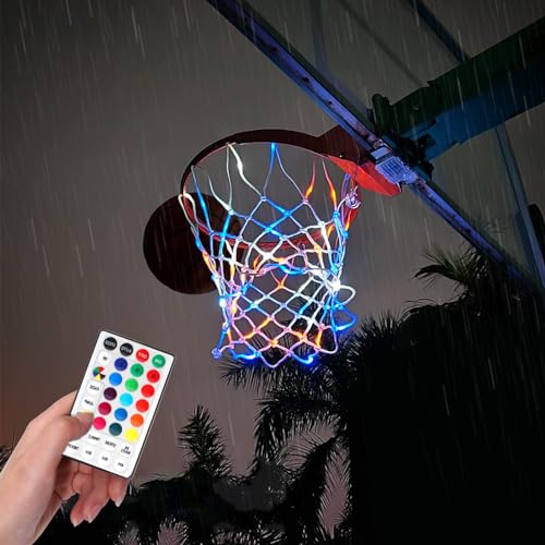 NewBEP Lighted Basketball Net - LED Replacement Basketball Nets, Change Colors with Remote, LED Basketball Net Light for Outdoor Indoor 10 Loops Rim