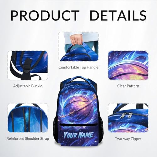 Backpack for Boys, Personalized Basketball Backpacks for Kids, Elementary School Bag for Teens, 17" Custom Bookbag with Name