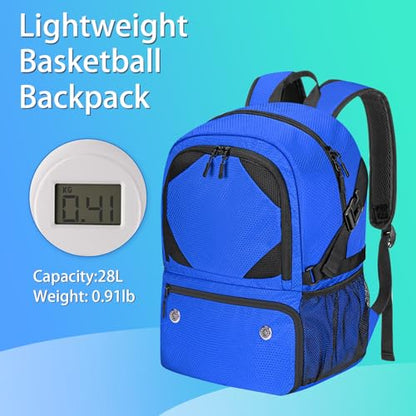 Basketball Bag Backpack with Ball & Shoes Compartment for Soccer Ball Volleyball Football, Large Sports Bag Backpack - color: Blue