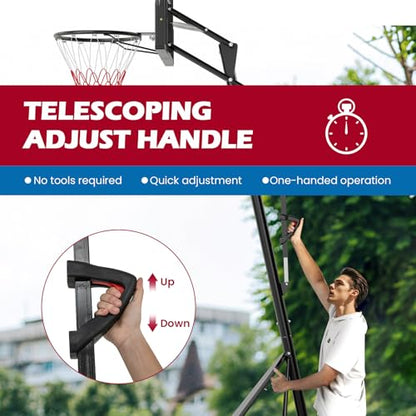 Goplus Basketball Hoop Outdoor, 4.9-10 FT Quickly Height Adjusted Basketball Goal System with 44 Inch PC Backboard, Basketball Rebound, Wheels for Adults Court Backyard Driveway