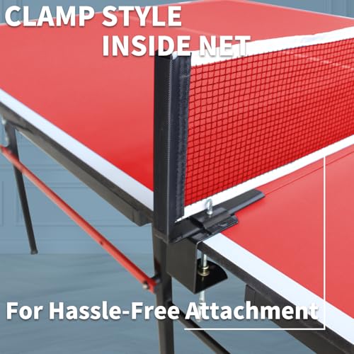 IUNNDS Portable Table Tennis Table 6/8/8.5/9FT Foldable Ping Pong Game Set for Indoor with Net and Post Set, 2 Paddles and 3 Balls - color: Red-8FT