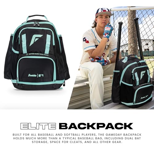 Franklin Sports Gameday Baseball + Fastpitch Softball Backpacks - Adult + Youth Bat Bags for Equipment - Waterproof Batpacks - color: Mint/Black