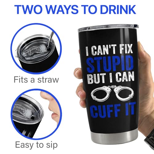 Police Tumbler 20oz Stainless Steel Insulated Coffee Travel Mug Cup Police Officer Gifts for Men Dad Husband on Birthday Christmas Fathers Day - color: Police
