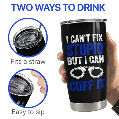 Police Tumbler 20oz Stainless Steel Insulated Coffee Travel Mug Cup Police Officer Gifts for Men Dad Husband on Birthday Christmas Fathers Day - color: Police