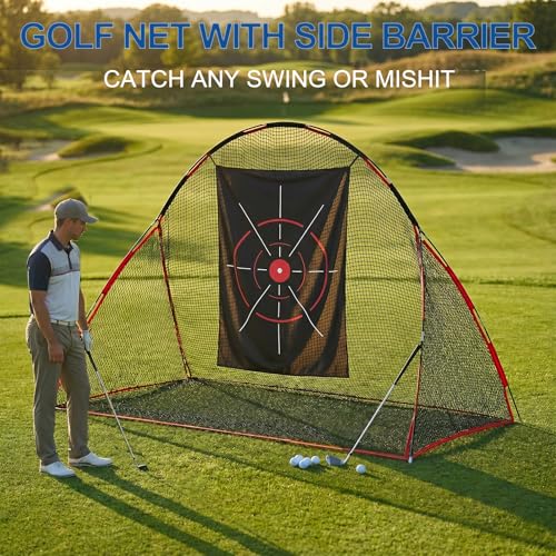 Golf Net, 10 X 7 Ft Foldable Golf Practice Net with Side Barrier and Carrying Bag for Home Backyard Garage Practising Training Driving Chipping Swing - size: Golf Net + Target