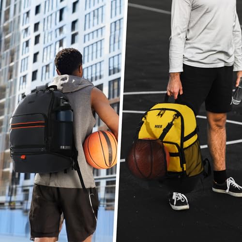 MIER Basketball Backpack Bags Sports Gym Backpacks with Shoe Compartment and Ball Holder for Adult Men Large Soccer Bag - color: Black