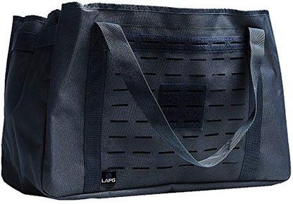 LA Police Gear MOLLE Tactical Collapsible Tote Bag, Large Reusable Foldable Grocery Bag, Lightweight & Durable Multiuse Bag - color: Midnight