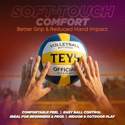 Official Size Volleyball, 1 Size 5 Soft Touch PU Leather Indoor and Outdoor Volleyball for Beach Play, Game, Gym, Training - Includes Ball Pump