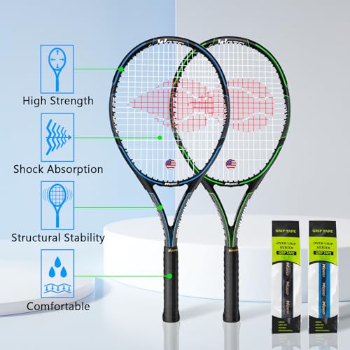 Adult 2 Player Tennis Racket Perfect for Beginner and Professional Players, 27” Speed Tennis Racquet Include Overgrips, Tennis Bag, Vibration Dampes, Covers - color: 2 Pack-3 Ball
