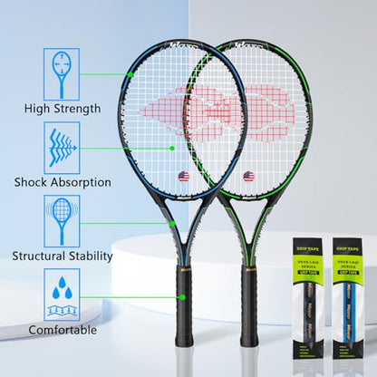 Adult 2 Player Tennis Racket Perfect for Beginner and Professional Players, 27” Speed Tennis Racquet Include Overgrips, Tennis Bag, Vibration Dampes, Covers - color: 2 Pack