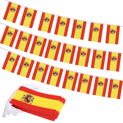 Spain Flag Banner, Small Mini Spanish Flags Patriotic Decoration for Party, Classroom, Sports Events, 33 Feet 30 Flags - color: Spain