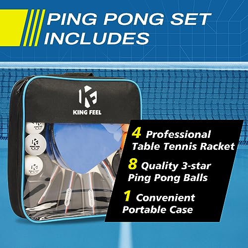 Ping Pong Paddles Set of 4 Premium Table Tennis Rackets 3-Star Ping Pong Balls(8) with Ping Pong Paddle Case Professional Table Tennis Paddles Set for Indoor & Outdoor Games