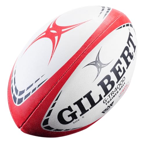 Gilbert G-TR4000 Rugby Training Ball – Hand Stitched with Patented Triangular Grip – Durable 3-Ply Waterproof Surface for College & Club Practice - color: Black, size: 4