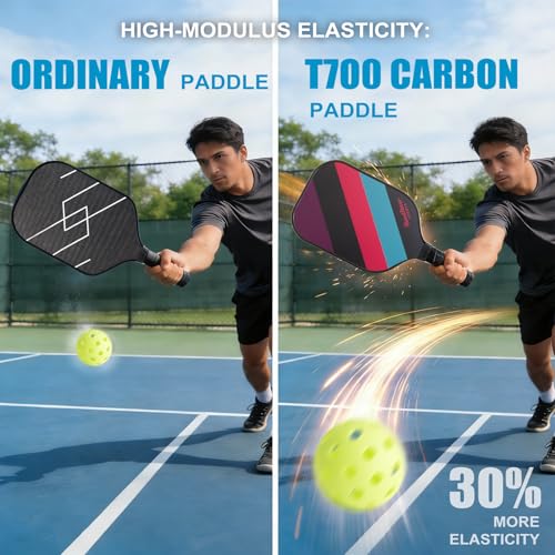 Pickleball Paddles, T700 Raw Carbon Fiber with 16mm Polypropylene Honeycomb Core for Control & Spin, Large Sweet Spot, 7.4oz Paddle Anti-Slip Cushioned Grip for Beginners & Intermediates