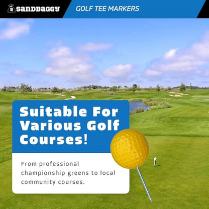 Sandbaggy Plastic Tee Markers for Golf Course (UV Resistant) - Steel Spike - Safety Caps Included - color: Yellow