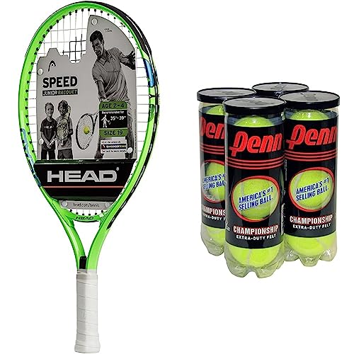 HEAD Speed Kids Tennis Racquet (19 Inch) and Penn Championship Tennis Balls (Extra Duty Felt) Bundle