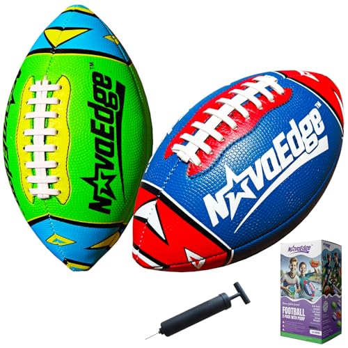 8.5-Inch All-Weather Football for Kids | Land & Water Play on Lawn, Playground, Pool, Beach | Waterproof with Grips & Laces | Includes Pump | Choose 1 or 2 Ball Pack - color: Blue x1 + Green x1