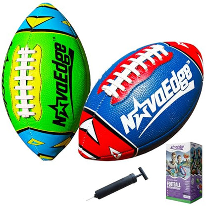 8.5-Inch All-Weather Football for Kids | Land & Water Play on Lawn, Playground, Pool, Beach | Waterproof with Grips & Laces | Includes Pump | Choose 1 or 2 Ball Pack - color: Blue x1 + Green x1