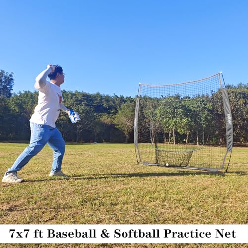 7×7ft Baseball Softball Practice Net- Portable Baseball Net for Batting, Hitting, Pitching Come with Carry Bag, Training for Players of Any Skill Level - Easy Assembly