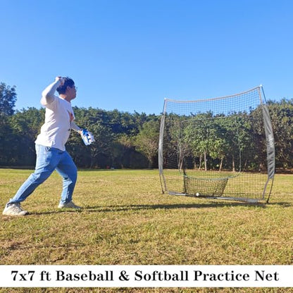 7×7ft Baseball Softball Practice Net- Portable Baseball Net for Batting, Hitting, Pitching Come with Carry Bag, Training for Players of Any Skill Level - Easy Assembly
