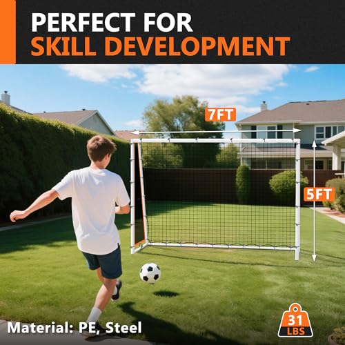 Aluminum Soccer Rebounder Net 7x5 Soccer Goals Rebounder Kid Board Big Bounce Back Wall Full Size Heavy Duty Large Practice Professional Training Kit Equipment Soccer Net Backyard Portable Youth 7*5ft