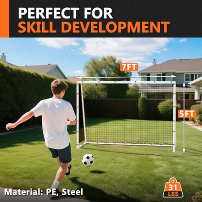 Aluminum Soccer Rebounder Net 7x5 Soccer Goals Rebounder Kid Board Big Bounce Back Wall Full Size Heavy Duty Large Practice Professional Training Kit Equipment Soccer Net Backyard Portable Youth 7*5ft