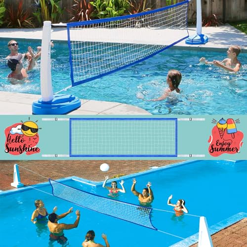 Adjustable Pool Volleyball Net - 15x3 ft Heavy-Duty Replacement Net for Backyard Inground Pools, Beaches | Family & Friends Outdoor Games （no Poles）