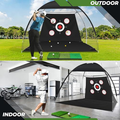 10x7FT Golf Net with Mat, Golf Practice Net for Backyard Garage Indoor Outdoor with Target Pockets for Driving Chipping Swing, for Men Women Dad Husband Golfer, Ideal Gift for Him - size: 10x7
