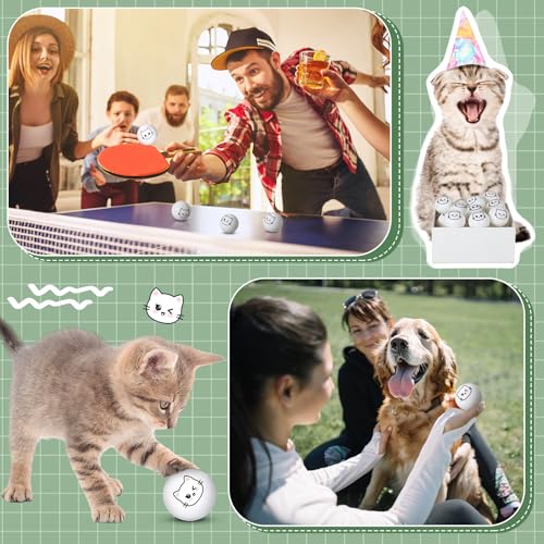 Soulchen 24 Pcs Cat Table Tennis Balls Novelty Face Cute Table Tennis Balls Bouncy Cats Toys for All Golfers Birthday Gift Outdoor Practice Pet Toys