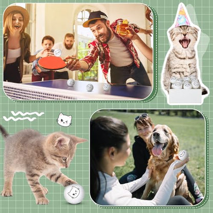 Soulchen 24 Pcs Cat Table Tennis Balls Novelty Face Cute Table Tennis Balls Bouncy Cats Toys for All Golfers Birthday Gift Outdoor Practice Pet Toys