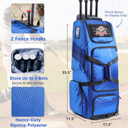 Large Rolling Baseball Catchers Gear Bag with Wheels, Softball Bag with Hard Backing for 4 Bats,Equipment Bag with Separate Shoe & Helmet Compartments, Youth Baseball Bag with 360° Spinner Wheels - color: Blue, size: Style B - Heavy-Duty Rolling Base