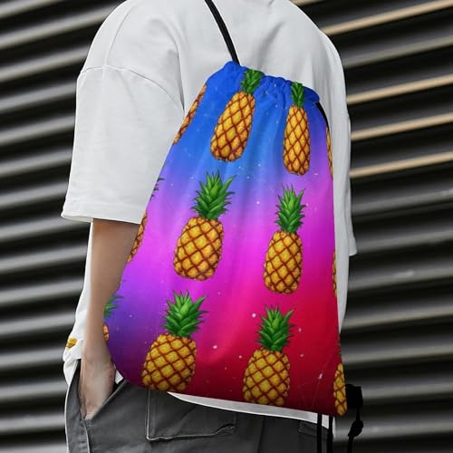 Gym Drawstring Bag Sports Sackpack Waterproof String Backpack with Shoe Compartment for Hiking Swimming Training, Trippy Upside Down Pineapple Bags - color: Picture (1012)