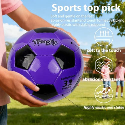 Soccer Ball Size 3 with Pump Needle, Size 3 Trainning Classic White Black Thicker PU Tight Weaved Suitable for Youth Boy League Game Trainning - color: Black+Purple