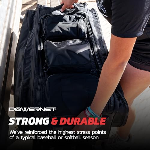 PowerNet Optimus Catcher's Bag, Rolling Equipment Bag Holds All Baseball & Softball Gear, 7 Internal Bat Sleeves, Cleat Compartment, Personalization Panel & Hooks - style: Pro
