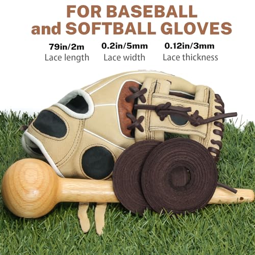 Softball Baseball Glove Lace, Mitt Lace Repair Kit Includes 2 Leather Laces and Lacing Needle for Catcher's Glove - color: Brown