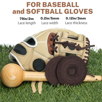 Softball Baseball Glove Lace, Mitt Lace Repair Kit Includes 2 Leather Laces and Lacing Needle for Catcher's Glove - color: Brown