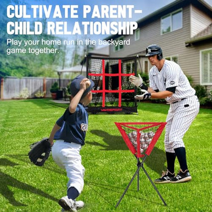 9-Square Pitching Target Net Set - Softball & Baseball Net with Strike Zone, Ball Caddy, Softball Base Accessories, Adult & Youth Training Equipment