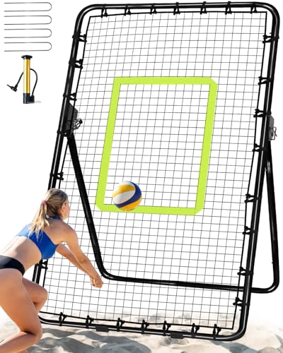 7x4FT Volleyball Rebounder Net Set with Training Accessories, Portable Bounce Back with 5 Adjustable Angles for Practice Volleying, Bumping, Spiking - Easy Set Up with Volleyball and Travel Bag - color: Black