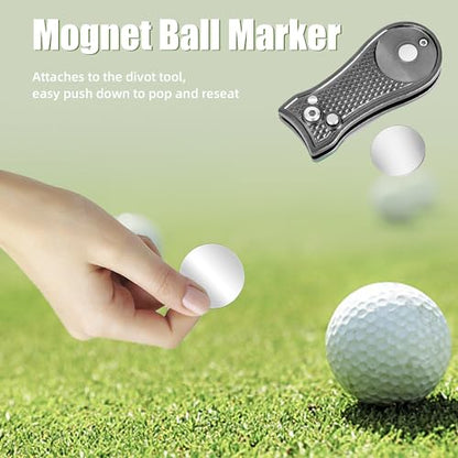 Mile High Life Golf Divot Repair Tool, All Metal Foldable Divot Tool with Pop-up Button & Magnetic Ball Marker - color: Gray Bone