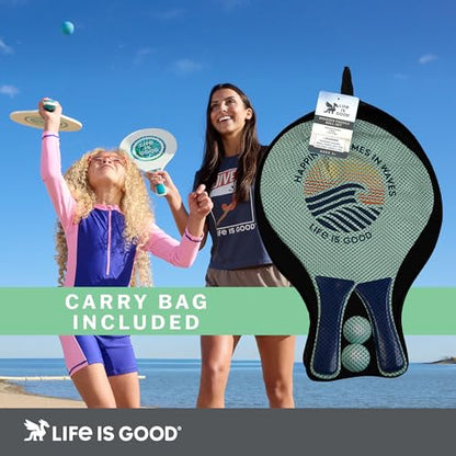 Life Is Good Wooden Paddle Ball Set (Teal Tie Dye), 2 Thick Wood Paddles and 2 Balls, Classic Beach and Backyard Toss Game for Kids and Adults, Outdoor Summer Lawn and Park Activity - color: Teal Tie-Dye