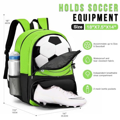 Hsmihair Youth Soccer Bag-Soccer Backpack&Backpack for Football Basketball,with Ball Compartment Separate Cleat Package - color: Green