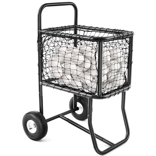 Vercraft Sports Baseball Cart with Wheels Large Softball Caddy Ball Holder Holds up 300 Baseballs or 150 Softballs - color: Black, size: 18 x 24 x 45"