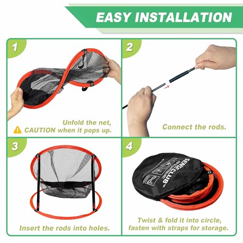 SENSECLUB Foldable Chipping Net with Mat & Balls, Indoor Golf Practice Chipping Target, Backyard Golf Game & Gifts - style: Round Net +Mat +Balls