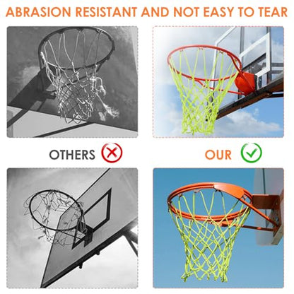 Glow Basketball Net Outdoor 12 Loops Luminous Basketball Nets Heavy Duty Net Replacement Anti Whip All Weather Nylon Light-Up Accessories for Pool Sports (White)