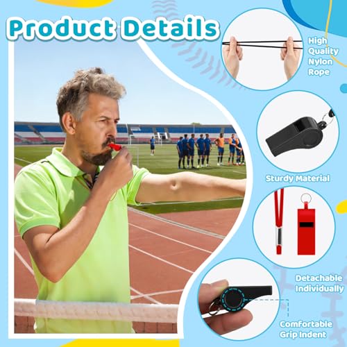 Mototo 50PCS Plastic Whistle for Coach with Lanyard Loud Crisp Sound Red Black Sports Referee Whistle Bulk for Adults Coaches Referees Teachers Officials Polices Emergency Dog Training Lifeguard - color: Red, Black