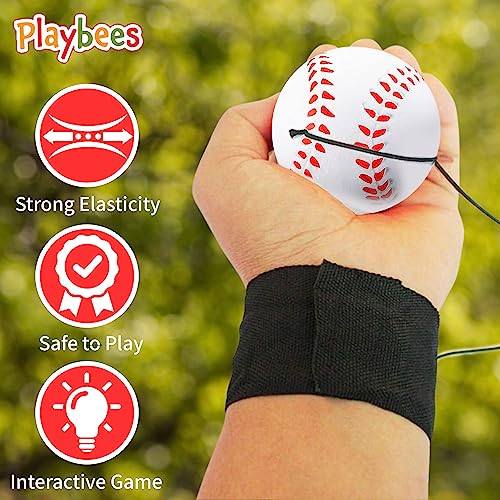 Playbees Reactive Practice Baseballs (3 Pack) – Personal Wrist Return Trainer for Solo Pitching & Catching Practice – High-Elastic Training Ball for Kids & Beginners – Compact Travel Set - style: 3 Pack