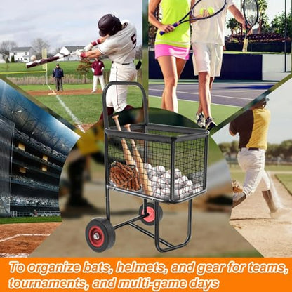 Sports Ball Cart with Wheels - Holds 300 Baseballs or 150 Softballs, Equipment Storage for Caddy Large Capacity - Durable Steel Frame & Anti-Puncture Tires for Gym School Club Indoor Outdoor Training