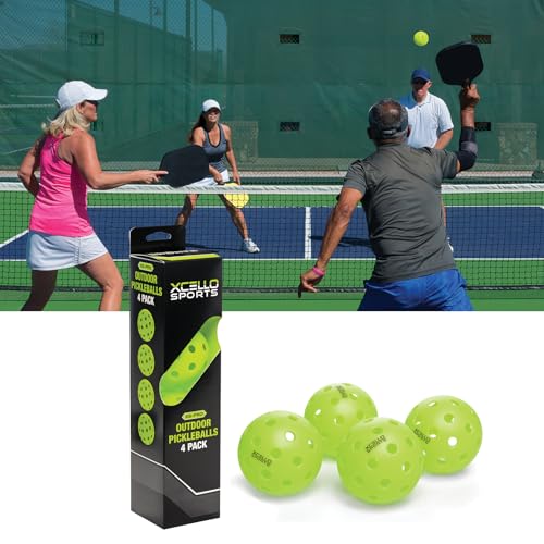 Xcello Sports Outdoor Pickleball 4-Pack, 40 Hole, Neon Green