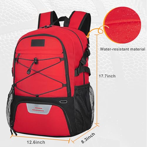 Goloni Soccer Backpack,Basketball Backpack with Ball Compartment & Shoe Compartment,Backpack for Basketball,Soccer - color: Red
